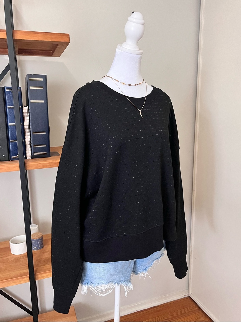 All Saints Piro Shimmer Crewneck Sweatshirt in Black Women’s Medium